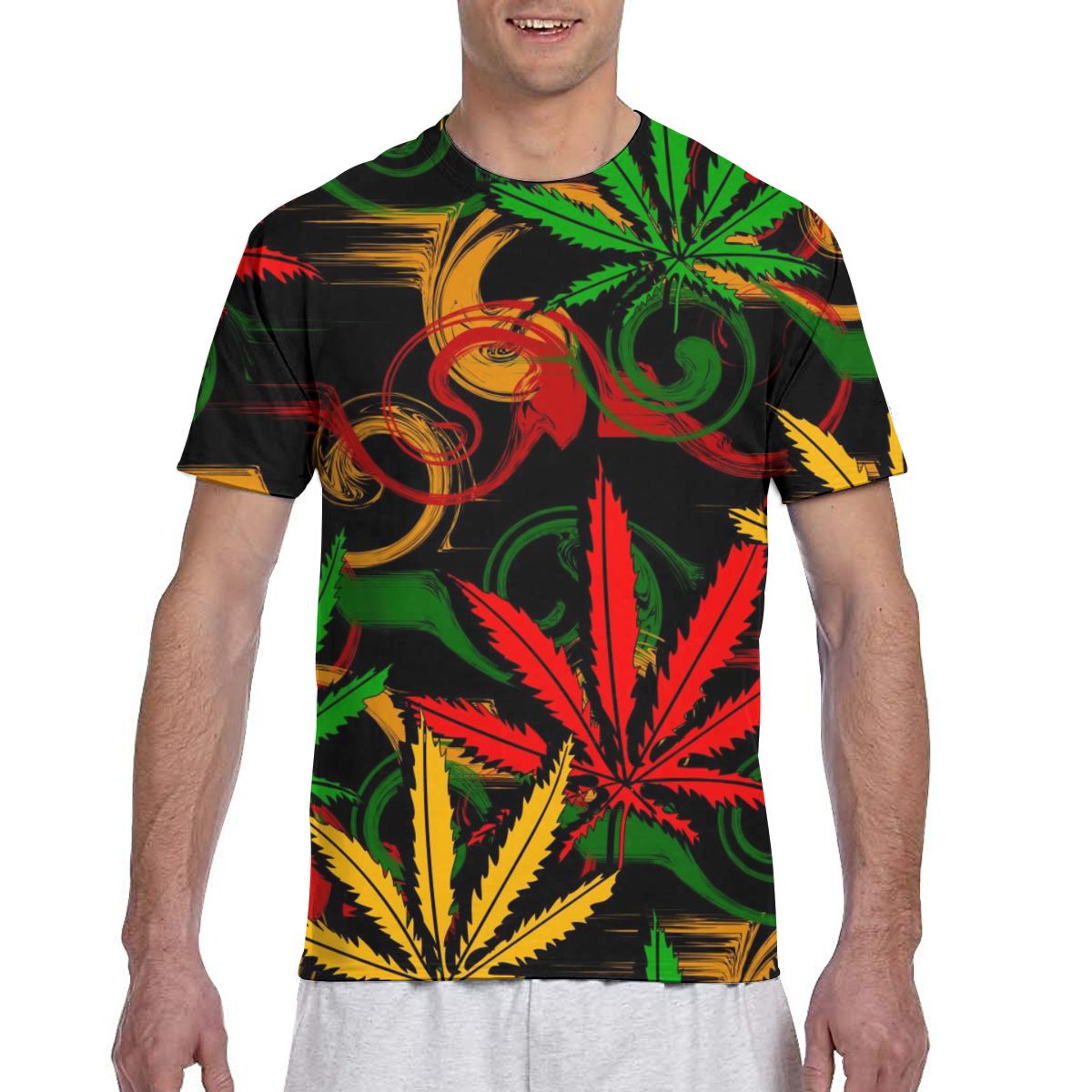 Gekleurde Marihuana Bladeren Mode T-shirt Mannen Zomer Crew Hals Heren Tshirt Tee Shirts: XXXL