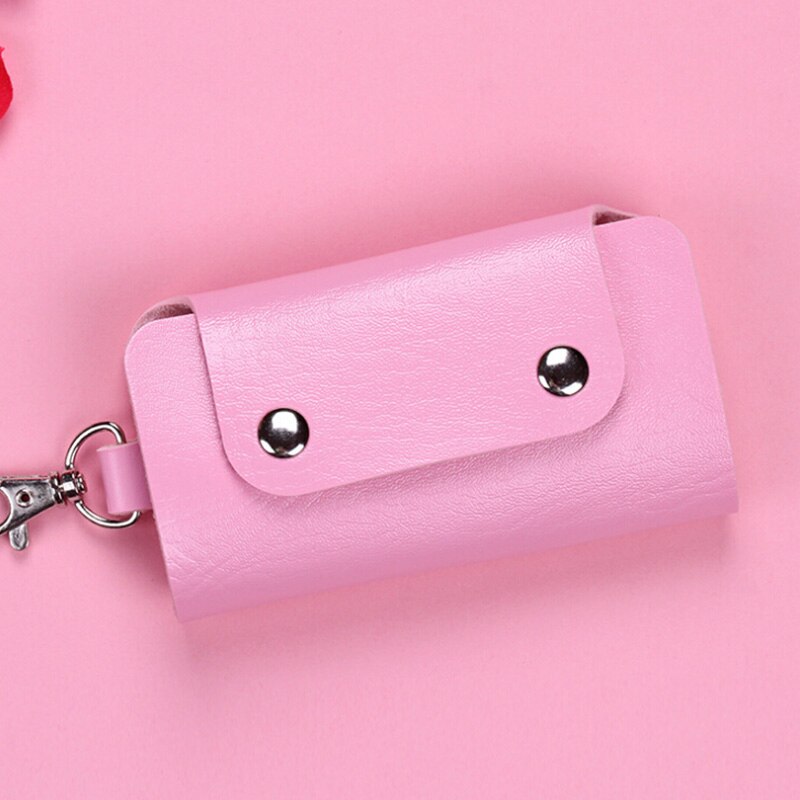 Key Wallets for Women Men 6 Rings Keys Holder Organizer Manager Faux Leather Buckle Key Wallet Purse Car Keychain for Women Men: Pink
