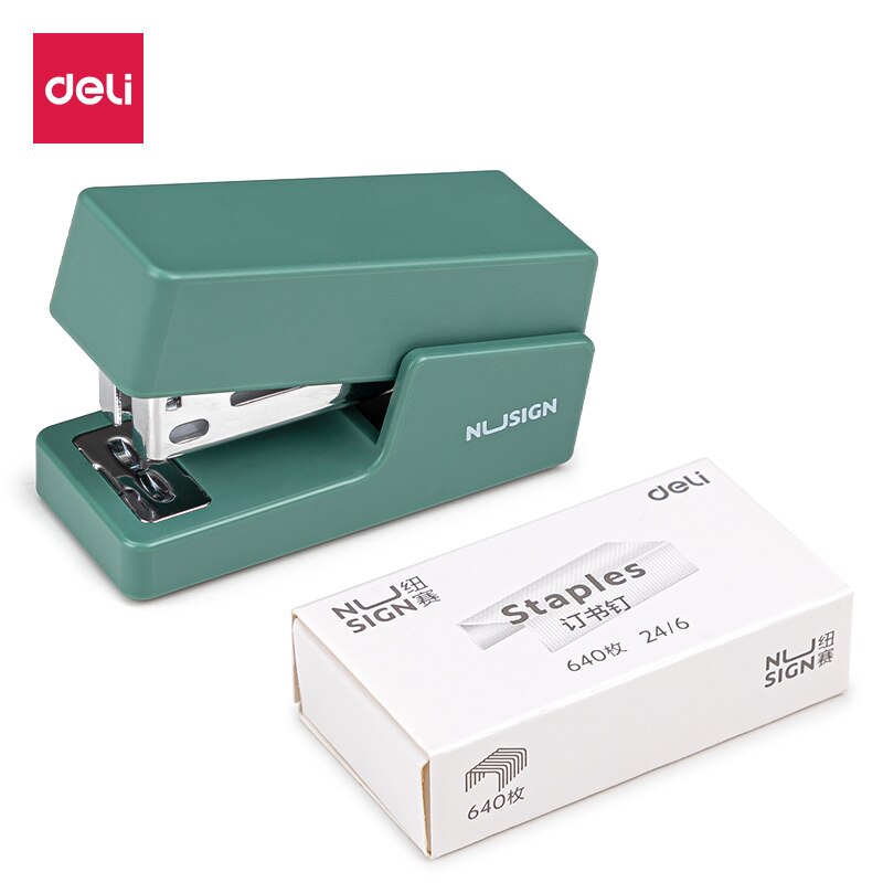 Deli Nusign Mini Stapler With 640 Staples 24/6 26/6 Korean Stapler for Stationery Office Accessories School Supplies: Green Set