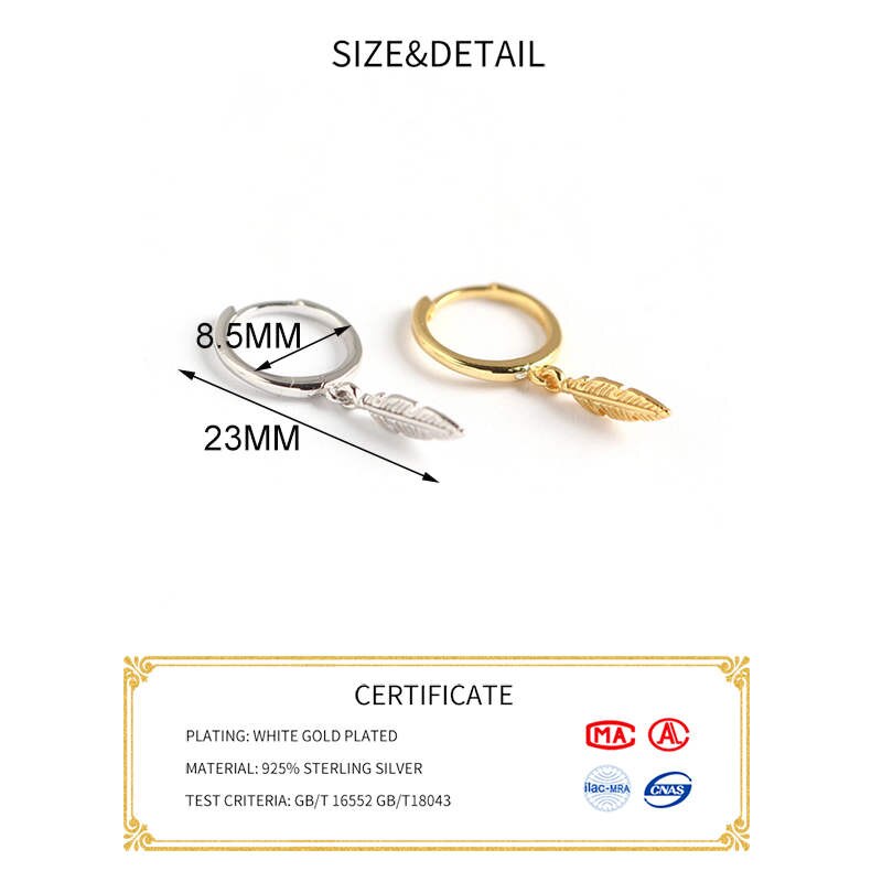 INZATT Real 925 Sterling Silve Minimalist Leaves Hoop Earrings For Women Party Plant Fine Jewelry Cute Accessories