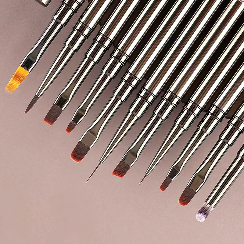 14 Größen Nail Art Pinsel Metallgriff Nail Liner Pinsel Streifenmuster Malpinsel Acryl UV Gel Verlängerung Zeichnung Schnitzstift