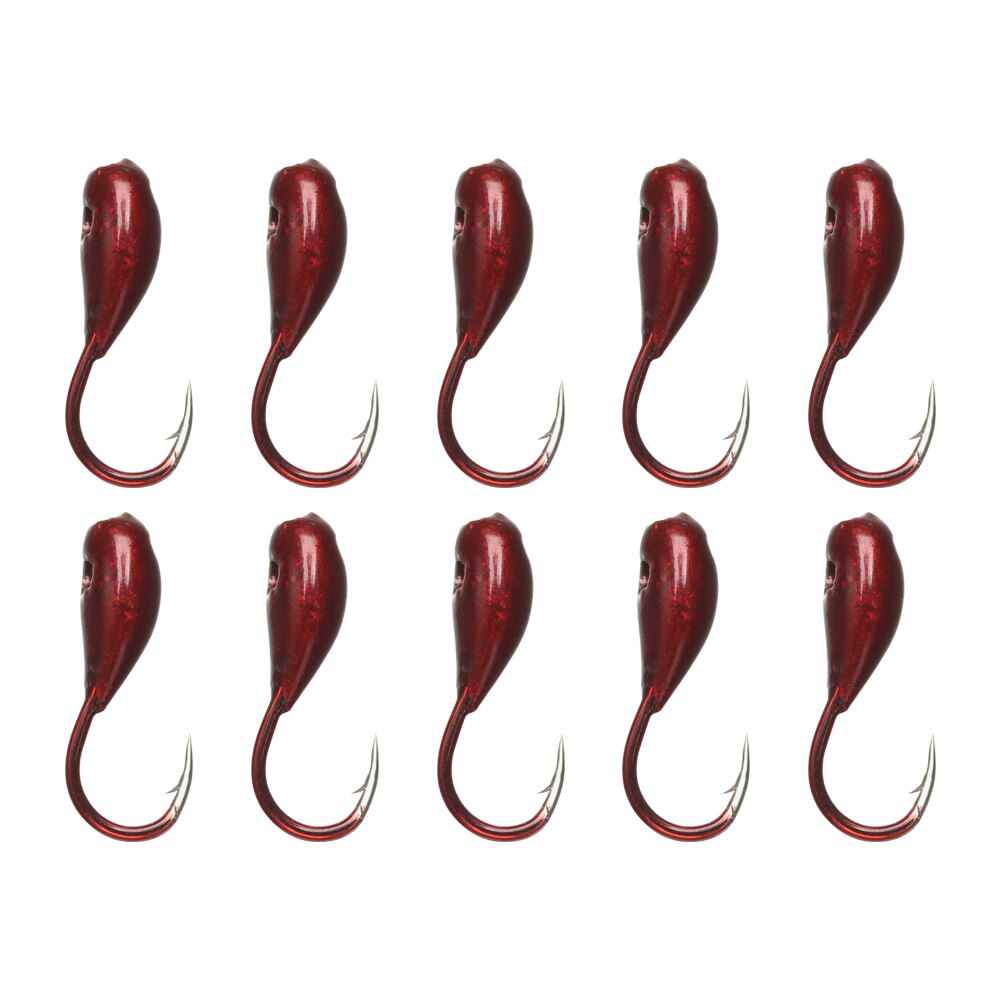 Anzuelos de pesca de Lago de hielo de invierno, 10 piezas, cabeza de plantilla volteada, anzuelo de plomo, gusano rojo, señuelo, cebo, aparejos de pesca de carpa