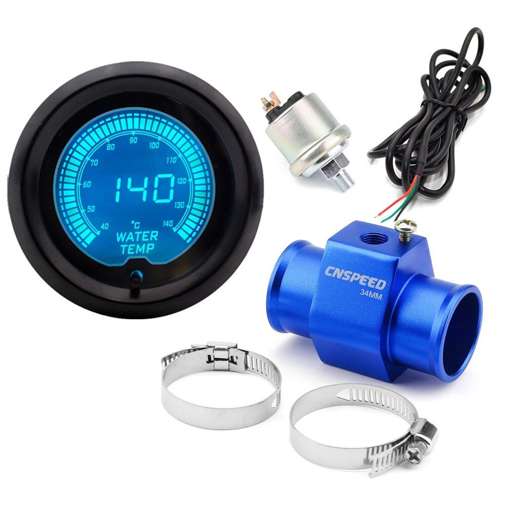 2 " 52mm evo 7 farve lcd 40-140 grader celsius vand temperatur meter vand temperatur meter med sensor & sensor adapter: Med 34mm