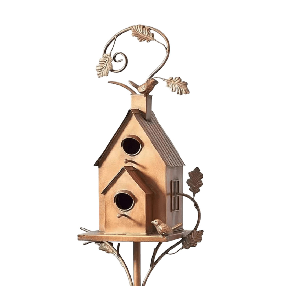 Birdhouse Garden Stakes Metal Bird House with Pole Garden Outdoor Metal Birdhouse Decoration for Outdoor Garden Yard Decoration: Blue