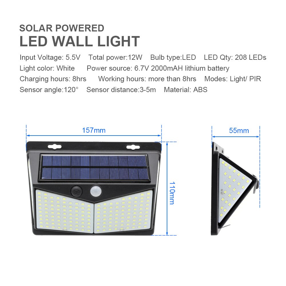 LED Solar Lights Motion Sensor 3 Modes 100/208 LED Outdoor Solar Powered Waterproof IP65 with Wide Angle for Garden Street Patio