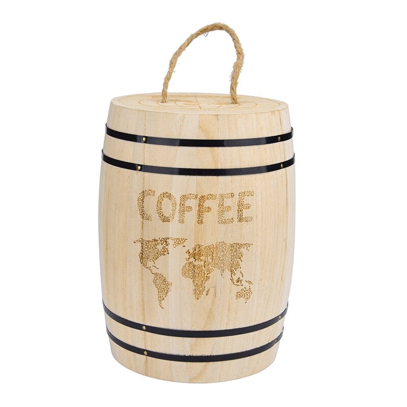 Wooden Coffee Bean Container Food Storage Bottles Coffee Beans Barrel Storage Airtight Wooden Container Kitchen Box