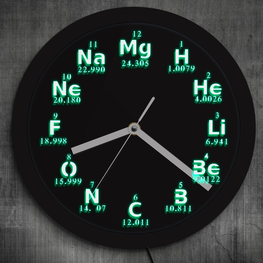 Science Chemical Elements LED Wall Clock Periodic Table Element Wall Clock Chemistry Science Geeks and Teachers