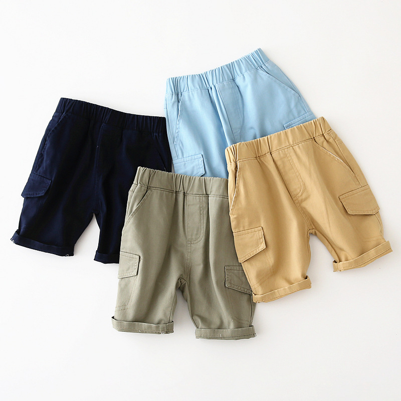 Pantalones Cargo de algodón con cintura elástica para niños, hasta la rodilla pantalón corto, de verano