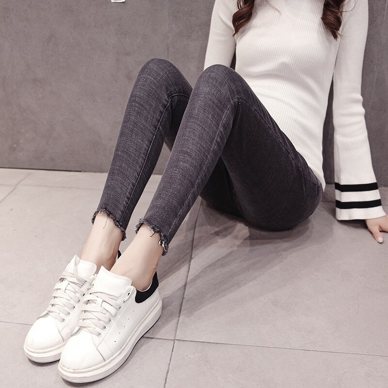 Calça jeans maternidade de 9/10 comprimento, jeans elástico, lavado, moda verão, roupa lápis para mulheres grávidas, calças para gravidez
