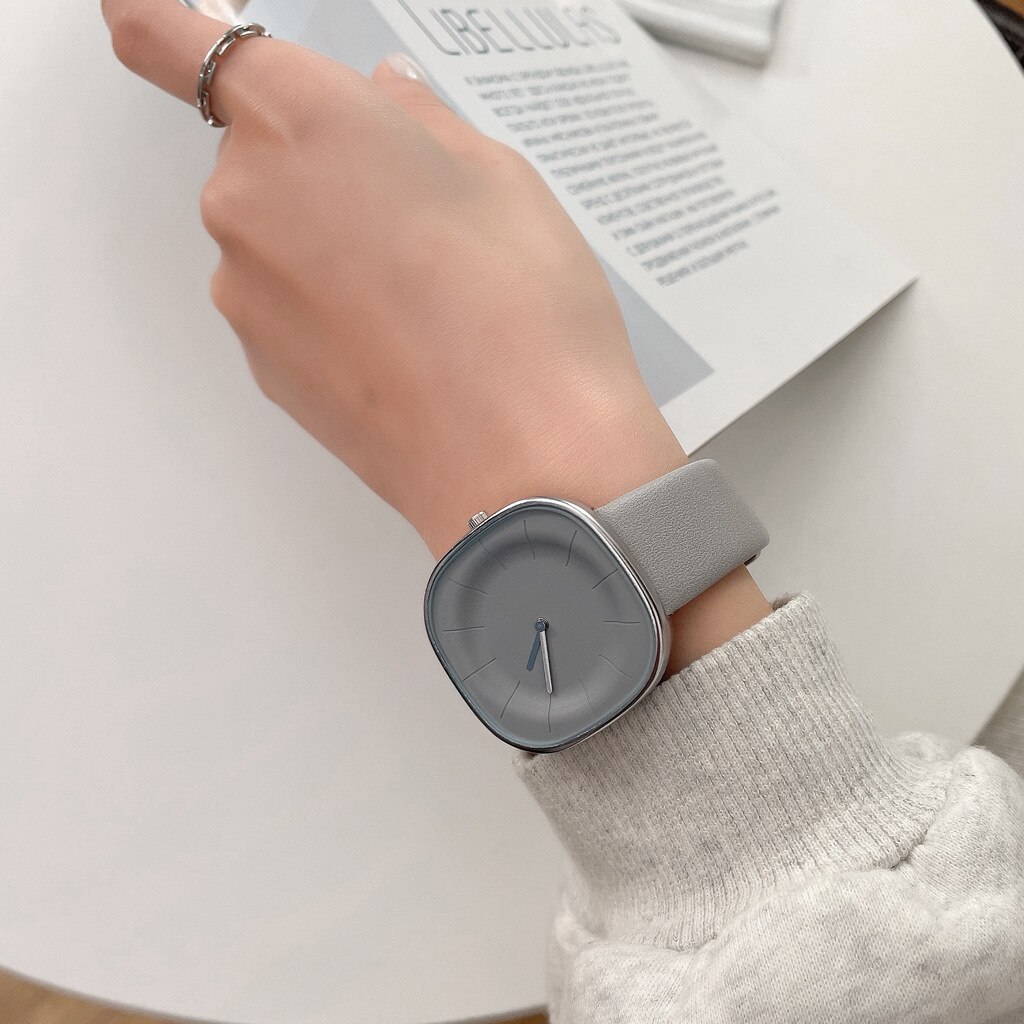 Minimalistisk klocka dam casual quartz damklockor kvinnlig klocka läder relogio feminino часы женские: Grå