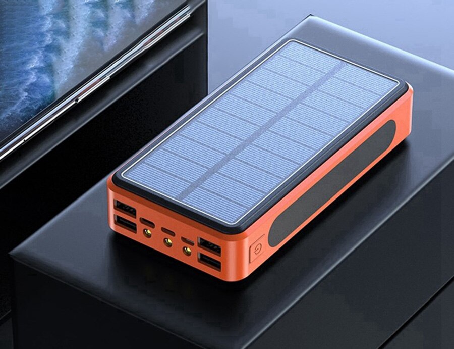 Wireless Solar Power Bank 80000 MAhwith Camping Light 4 USB Portable External Battery Charger Pack For Xiaomi IPhone PoverBank: standard orange