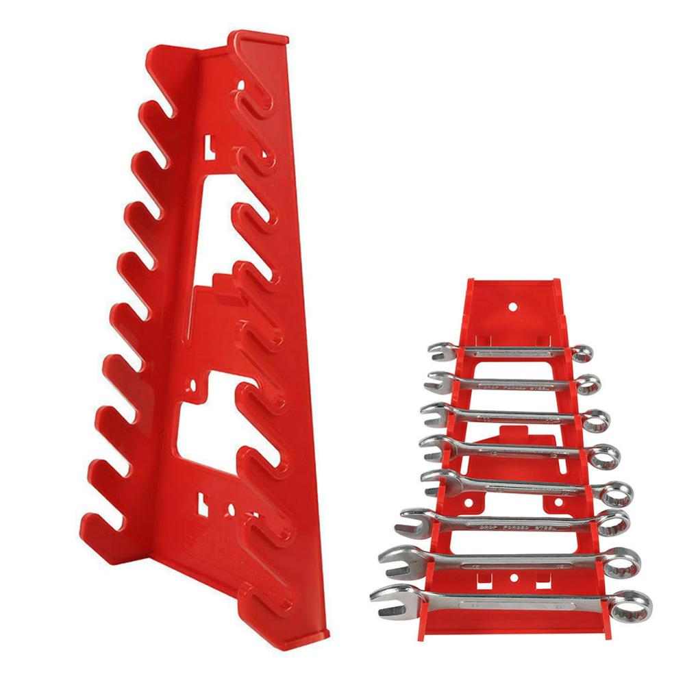 9 Slots Red Plastic Spanner Rack Wrench Holder Storage Rack Rail Tray Wrench Organizer Tools for Walls Pegboard Mobile Tool Cart