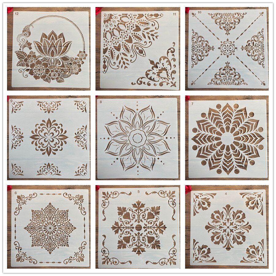 Molde de mandala para manualidades diy, tamaño de 30x30cm, para pintar plantillas, estampadas álbum de fotos, tarjeta de papel en relieve en madera, tela, pared 2022