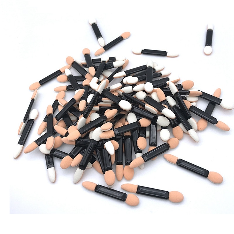 100 st/förpackning engångsögonskuggsborste dubbelsidig nylonsvamp set & kit ögonskuggsborstar makeup kosmetika applikator
