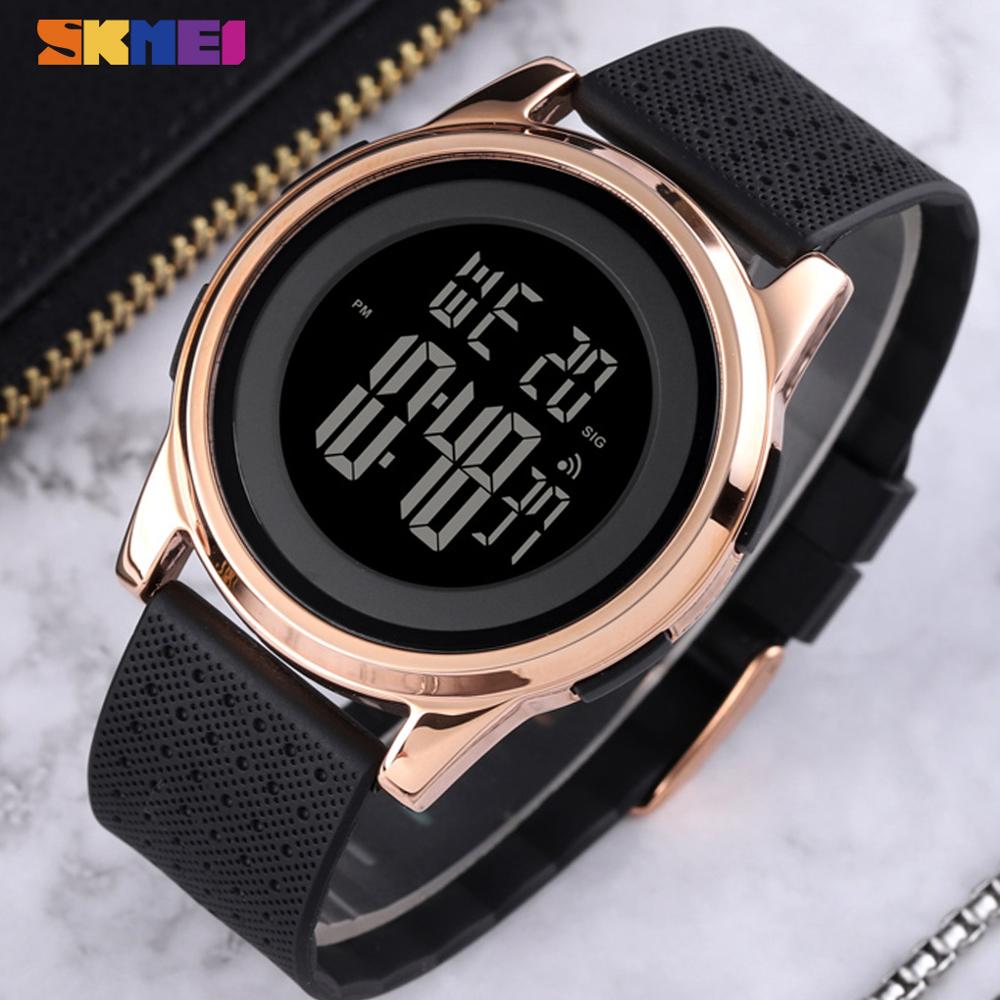 Skmei sport enkel klokke herre tynn vanntette digitale armbåndsur herre myk pu-rem chrono herreklokker alarm montre homme 1502