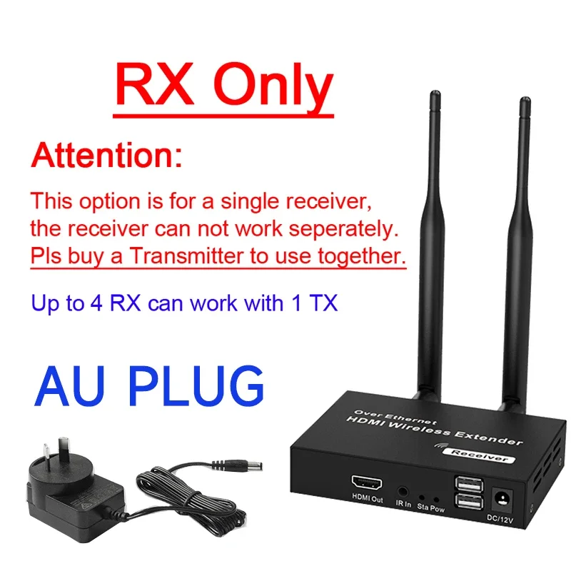 200m trådlösa videosändare/mottagare hdmi-förlängare tv-sticka skärmspegeladapter med ir kvm-loopout för pc-tv-projektor: Silver-