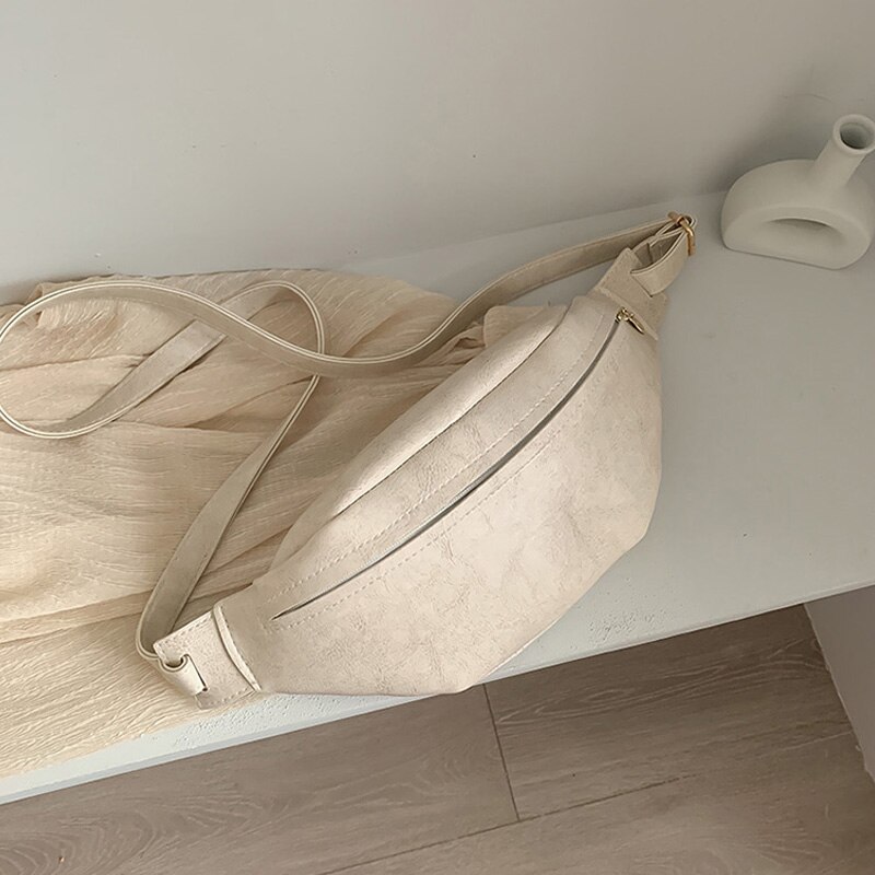 Sac de taille pour femmes cuir PU Fanny Pack sacs de poitrine multifonction banane taille Packs sac à bandoulière dame grande ceinture Pack: White waist bag