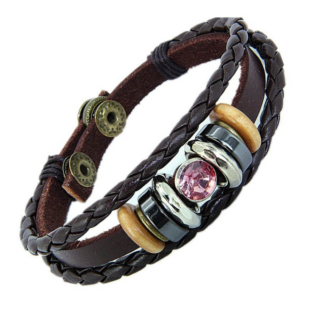 National Braided Leather Bracelet Lovers Bracelets Color Blue Pink Stone