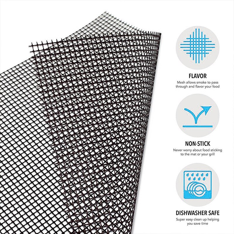Uudelleenkäytettävät tarttumattomat grillausalustat verkkogrillimatto lämmönkestävällä 33 x 40 x 0.2cm ulkoiluun keittoverkkomatto