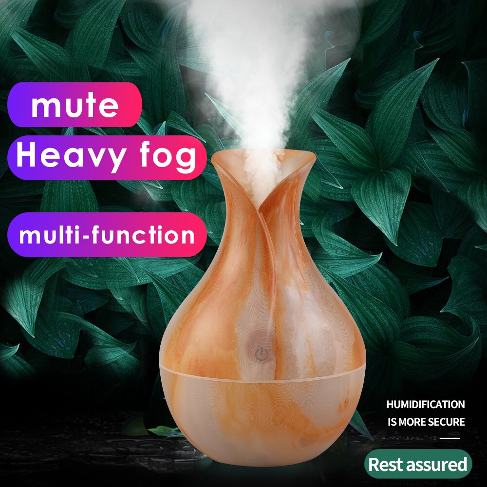 Air Humidifier Wood Mini Ultrasonic Diffuser Air Purifier Essential Oil Aroma Diffuser LED Light Night Air Freshener for Home