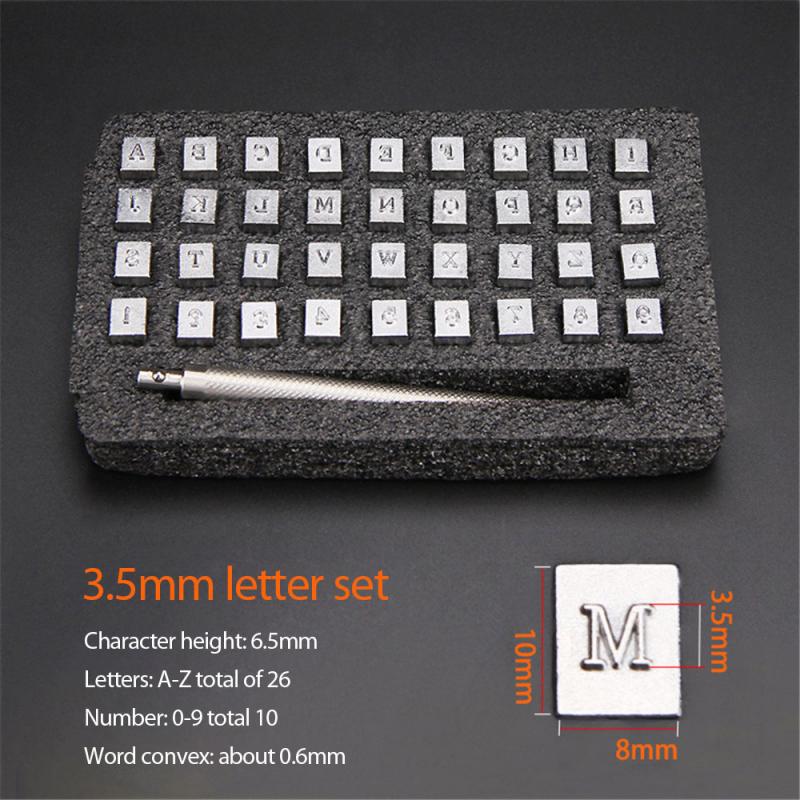 Juego de punzón de estampado de letras y números de Metal para manualidades, herramientas de impresión de cuero, bricolaje, 3,5/6,5 MM, 37 Uds.: 3.5mm