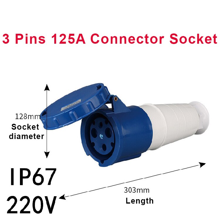 125A Industrial Plug SocketWaterproof Aviation Explosion-proof Connector Surface And Concealed 3 4 5 Core Pins IP67: 3 Pin 125A Connector