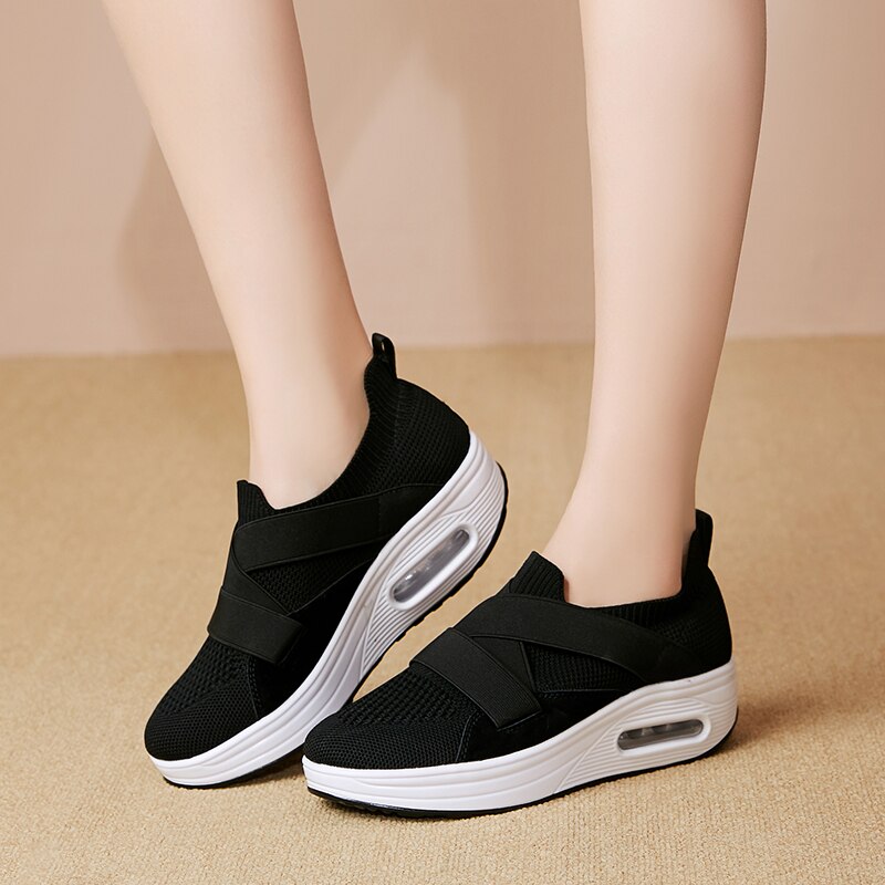 Height Increasing Platform Shoes Women Wedge Sneakers Mesh Toning Shoes Soft Body Shaped Shock-Absorb Jumping Shoes Female