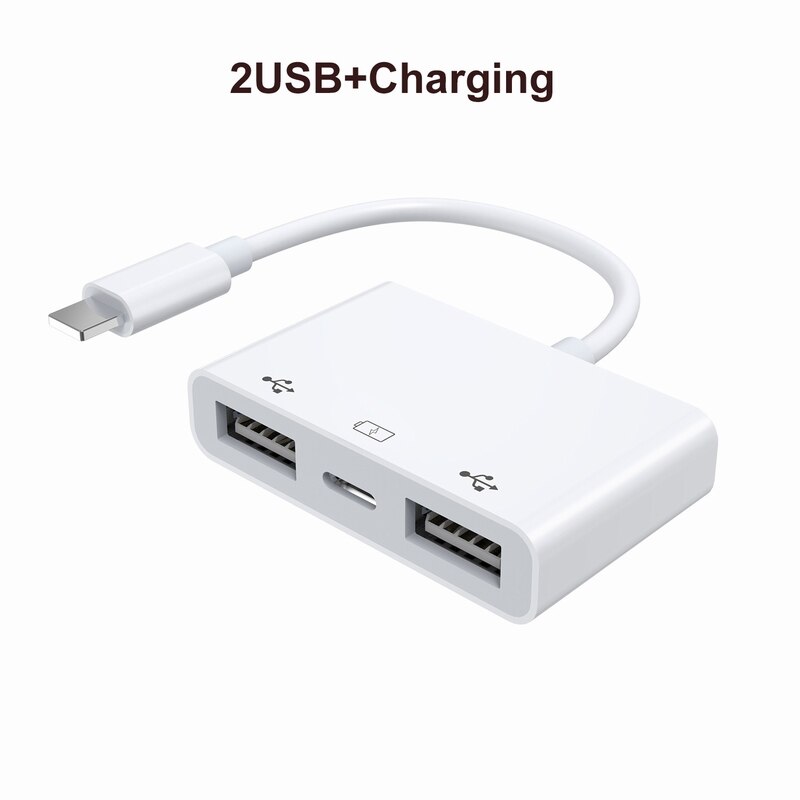 OTG IOS14 Adapter For iPhone 12 Pro Max / iPad Docking Station Lighting to 3USB TF/SD Multi-Function Card Reader Port Replicator: 2USB and Charging