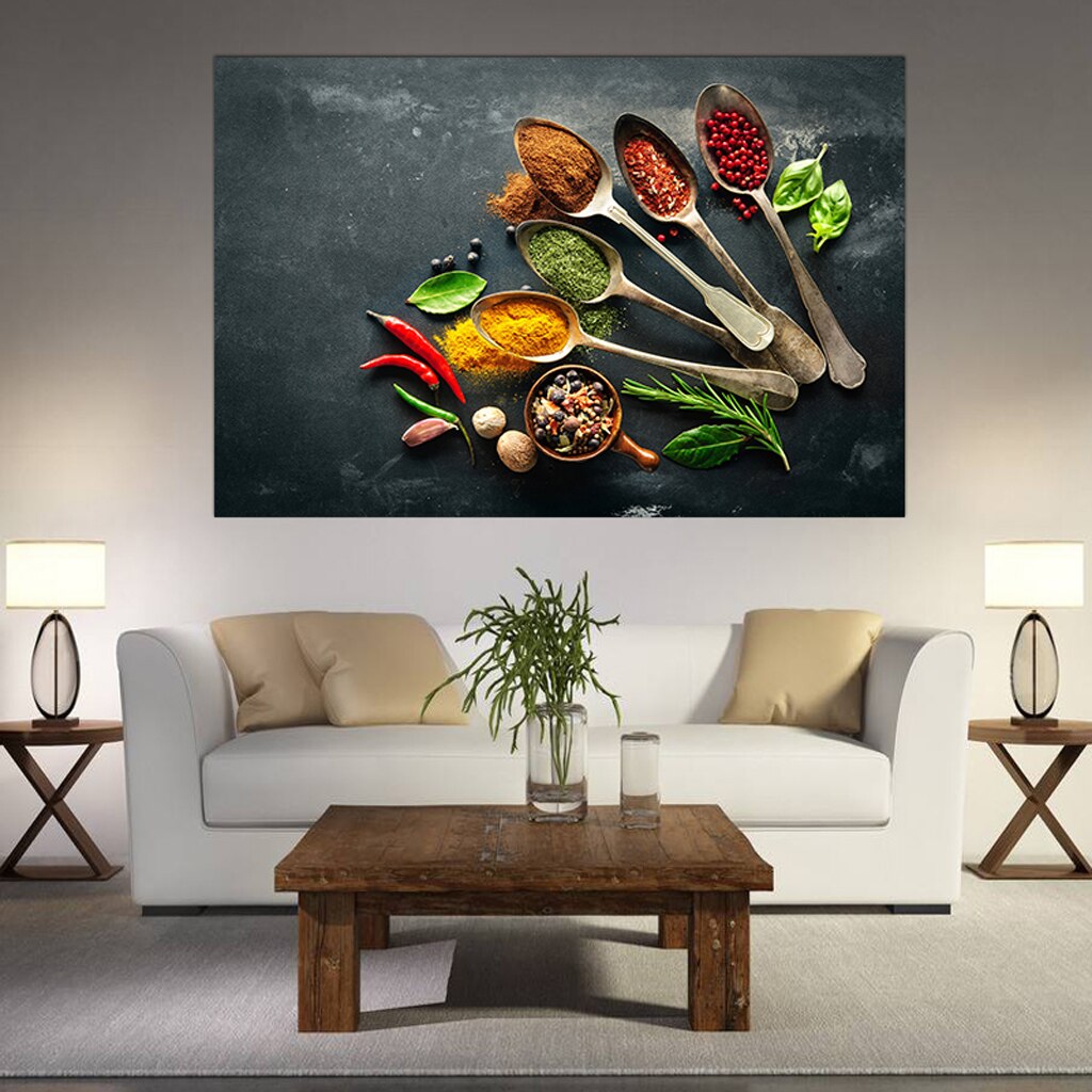 Kitchen Wall Art with Spices Colorful Kitchen Canvas Picture Painting Canvas Wall Art Home Decoration Stickers
