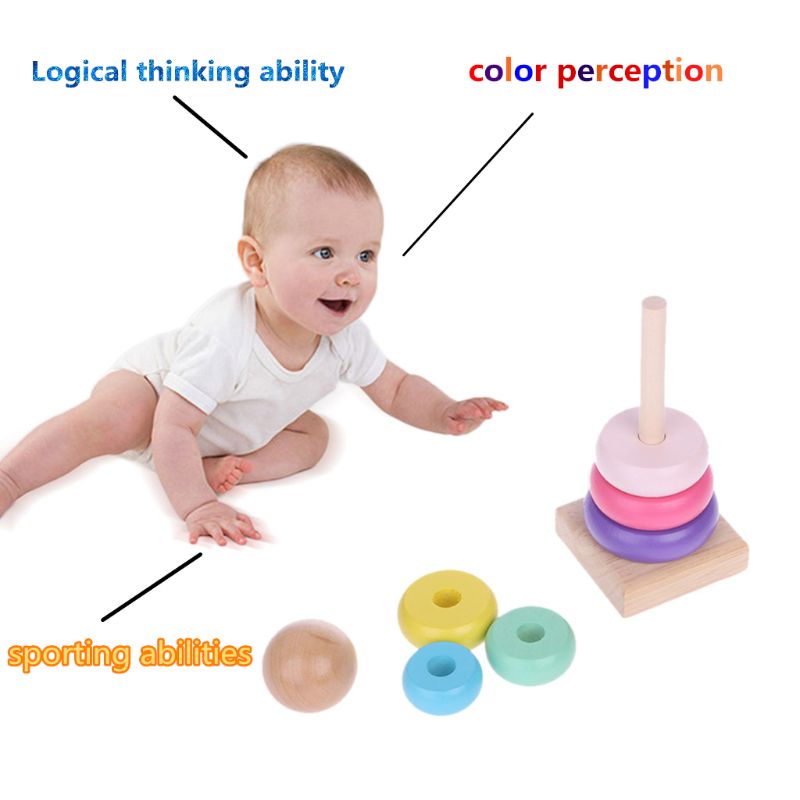 Warm Color Rainbow Stacking Ring Tower Stapelring Blocks Wood Toddler Baby Toys