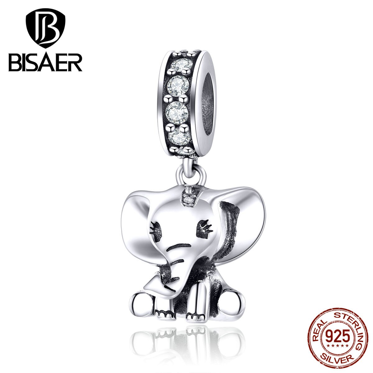 Elephant Authentic 925 Sterling Silver Elephant Beads Charms fit BISAER Bracelets Silver 925 Jewelry ECC1338