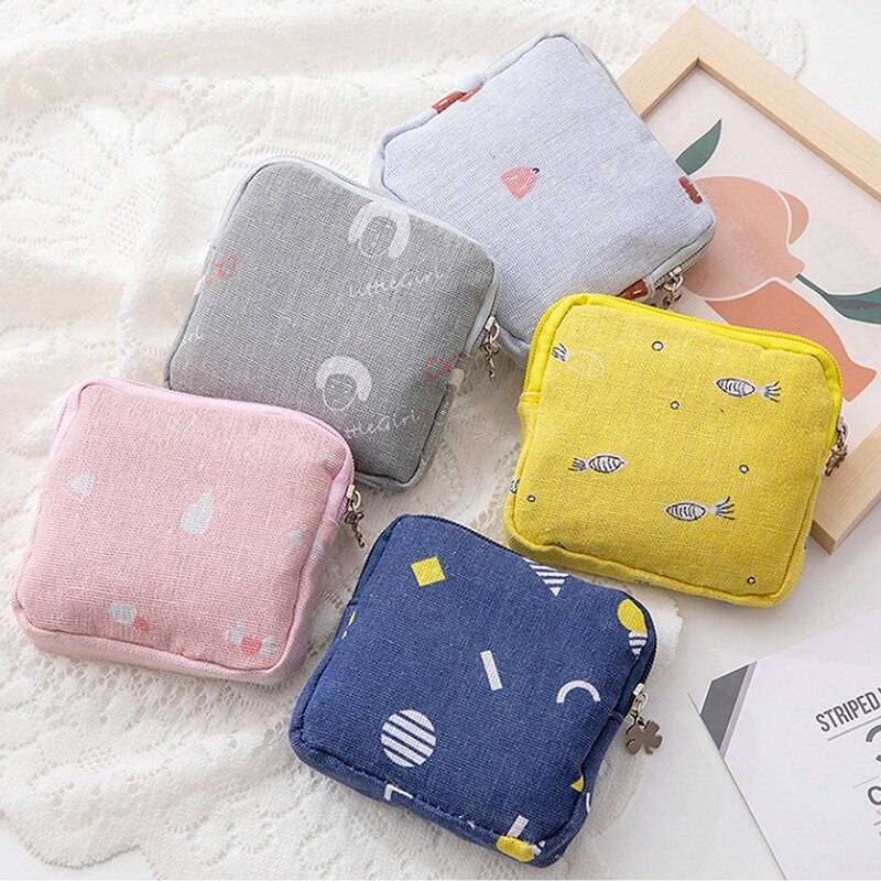Women Girl Sanitary Pad Pouch Napkin Towel Storage Bag Credit Card Holder Coin Purse Cosmetics Headphone Case Sanitary Pouch