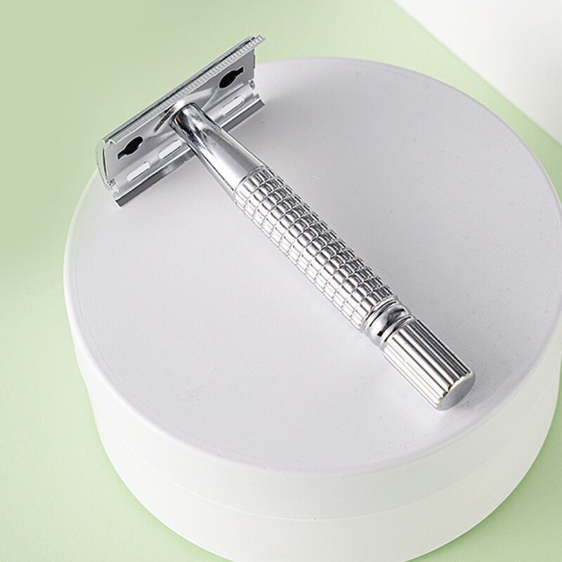 Safety Stainless Steel Classic Razor Handle Straight Razor Holder Men's Shaving Face Razor Blades Shaving With 5 Blade Barber
