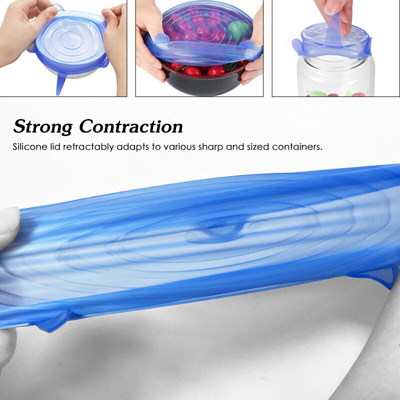 6pc universal silicon stretch lids Reusable lid Silicone food wrap bowl pot lid pan cooking Kitchen Cook Stopper Silicone Cover