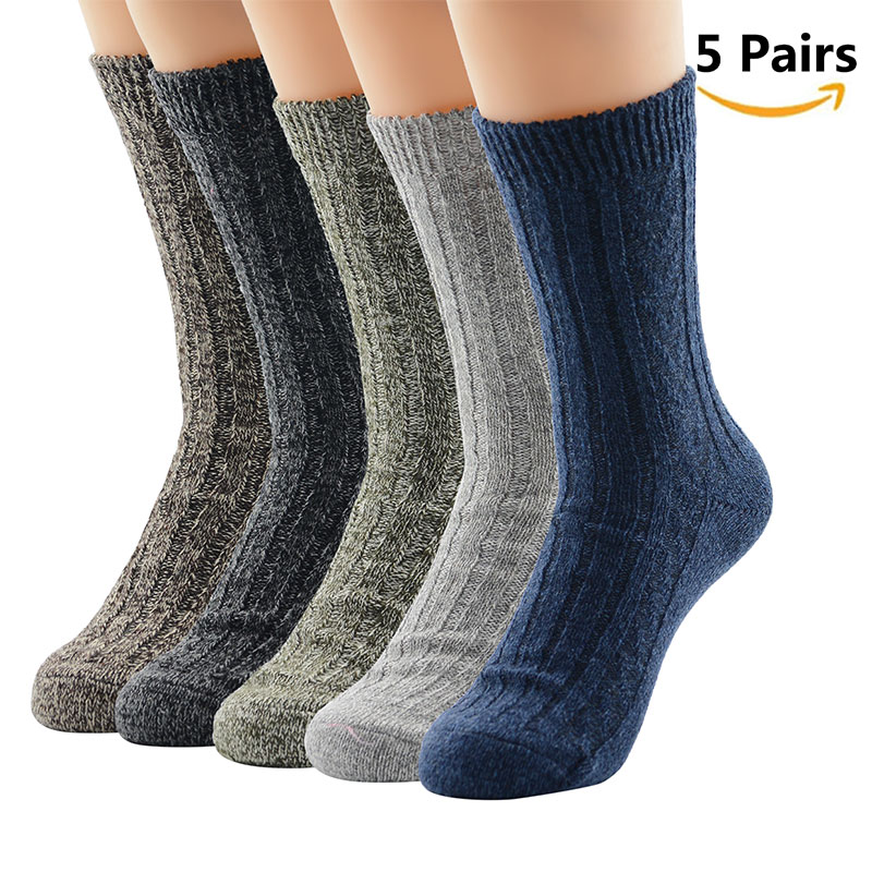 5 paires de chaussettes chaudes en laine pour femmes, chaussettes d'affaires, épaisses, de , de , en coton, rembourrées, hiver