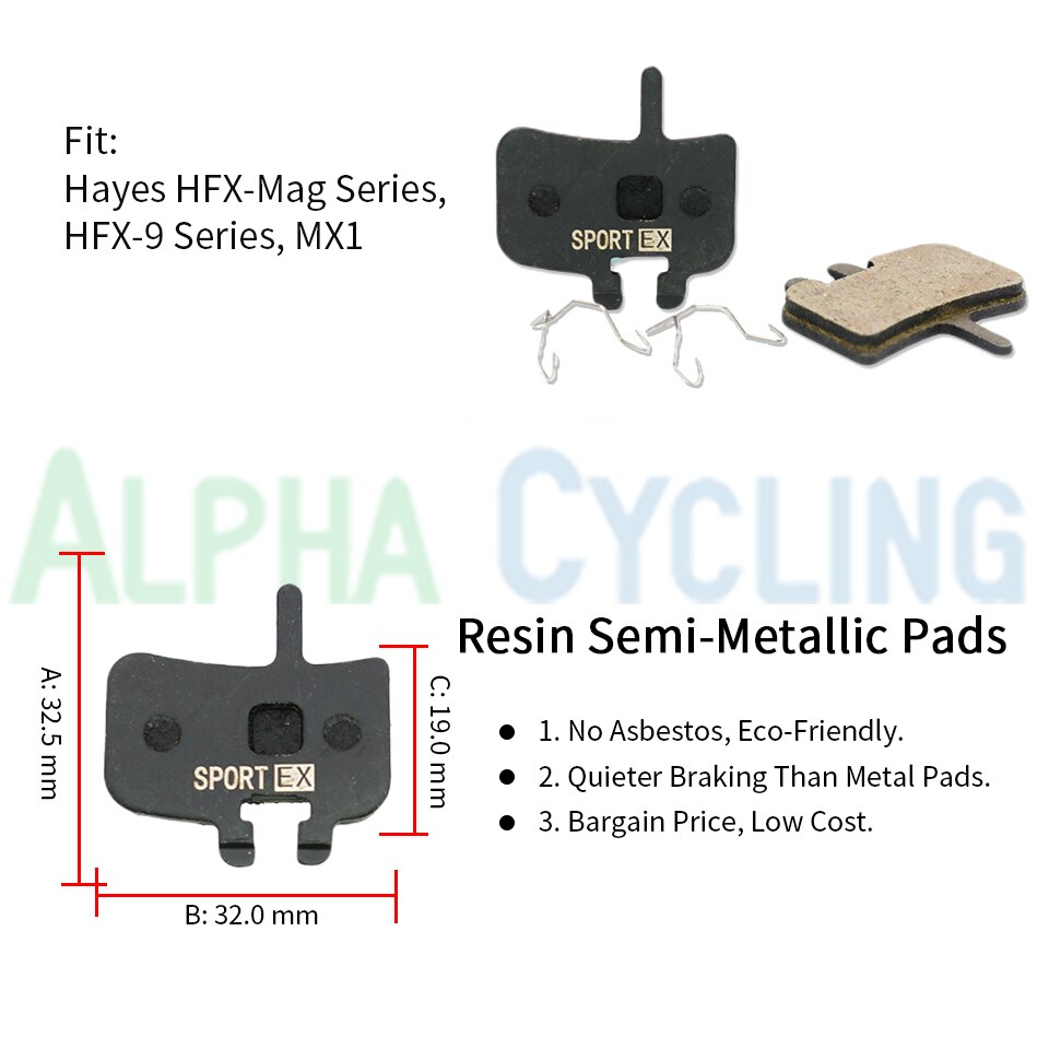 Plaquettes de frein de vélo pour frein à disque hayes hfx 9/ nine/mag plus, , 4 paires, résine noire