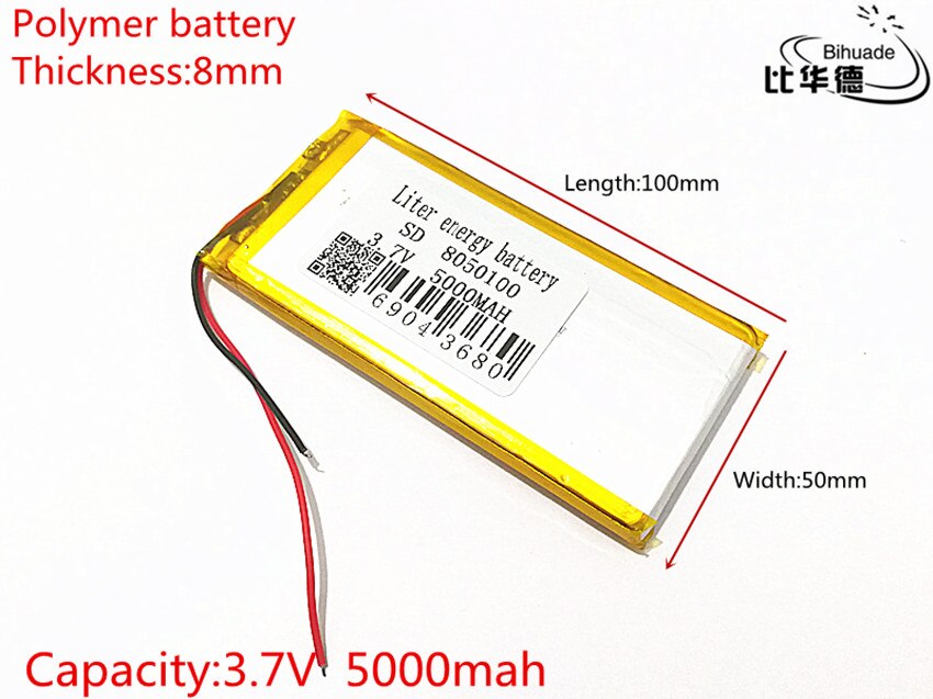 Batterie Lithium LiPo Rechargeable pour GPS, PSP, DVD, PAD, E-book, polymère, 3.7V, 8050100, 5000mAh