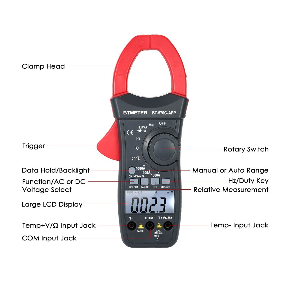 Btmeter Digitale Stroomtang 4000 Graven Auto Range Multimeter Test Ac/Dc Spanning Stroom Draagbare Handheld Multimeter