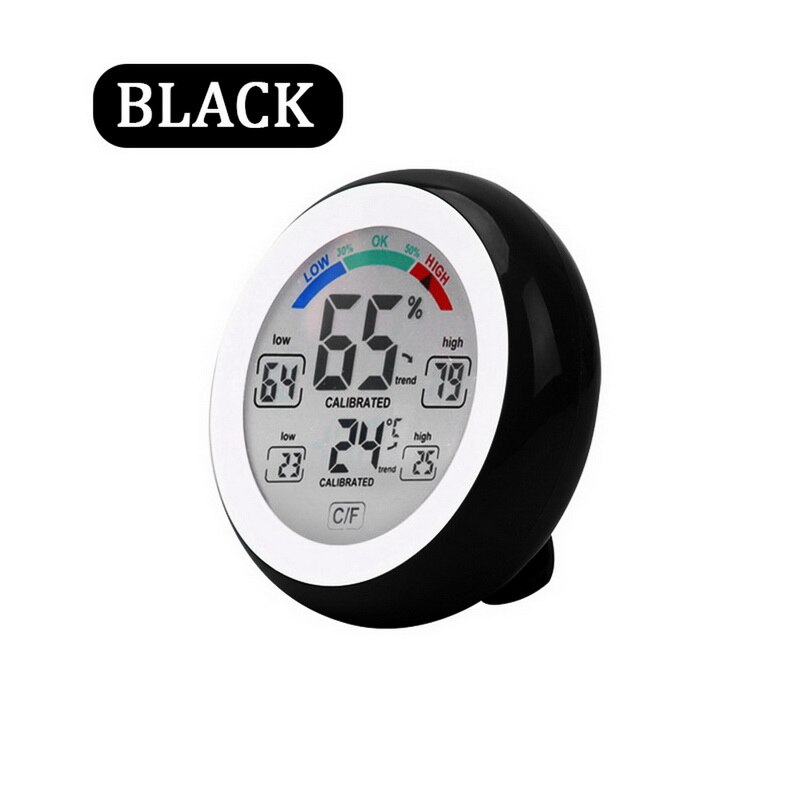 Wireless Electronic Temperature Humidity Meter Digital LCD Display Indoor Thermometer Hygrometer Round Weather Station Tester: Black