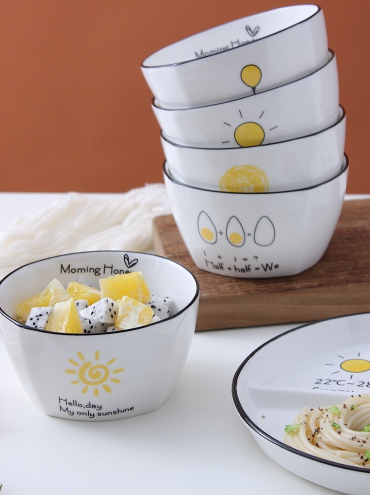 Vajilla para desayuno para una persona, plato de cerámica para pérdida de peso para niños, tres compartimentos