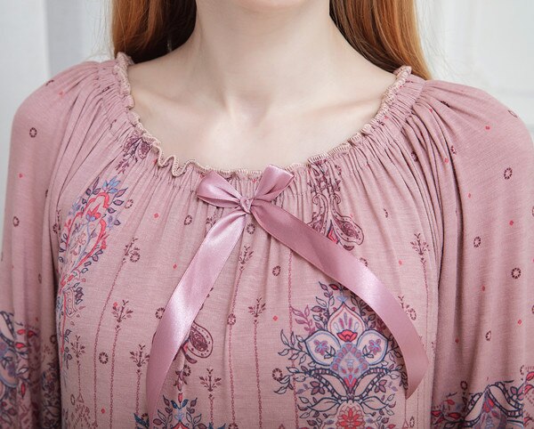 Forår og efterår damer langærmet dame nattøj bomuld modal lang løs koreansk palads prinsesse natkjole lang natkjole