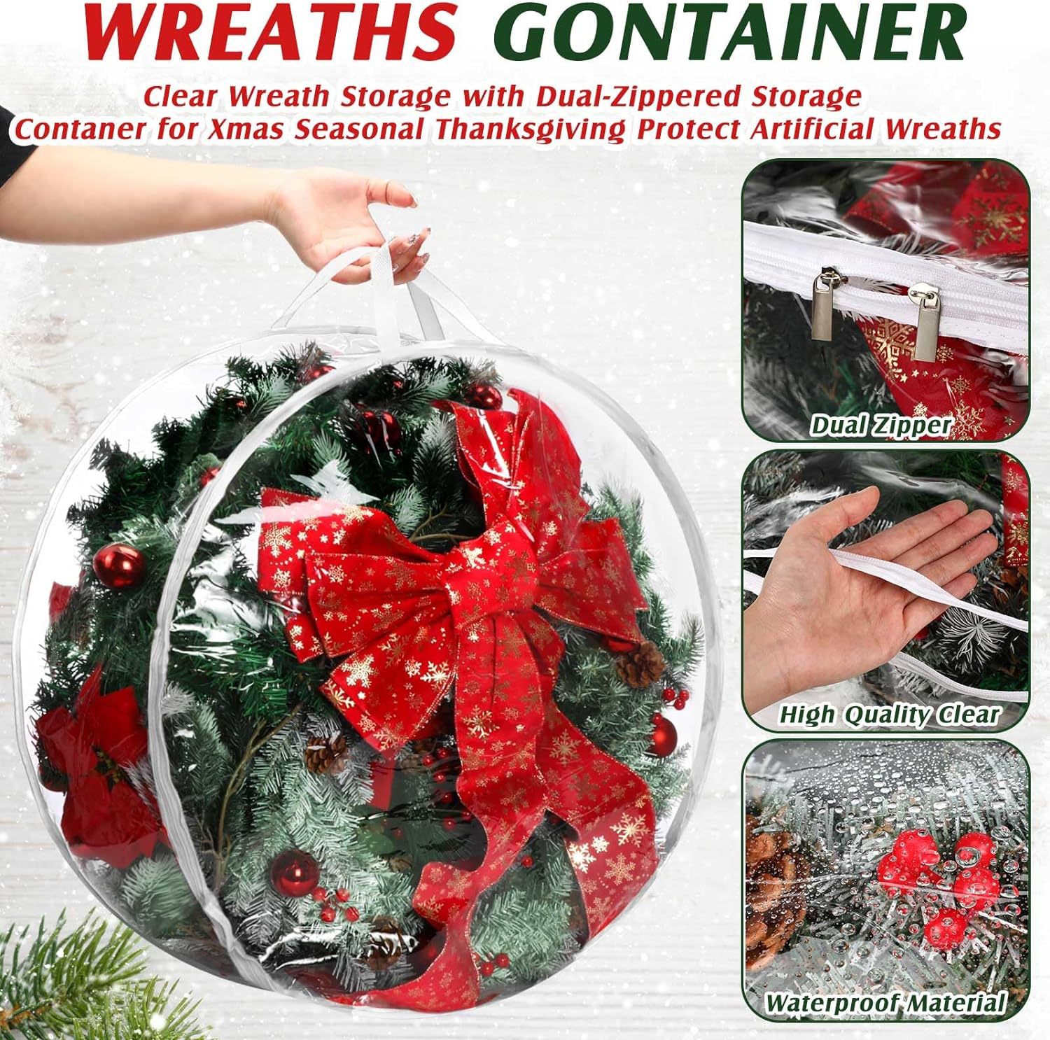 PVC Kerstkrans Opbergtas Waterdichte Garland Pakket Container Handtas Dubbele Rits Decoratieve Garland Protector Bags