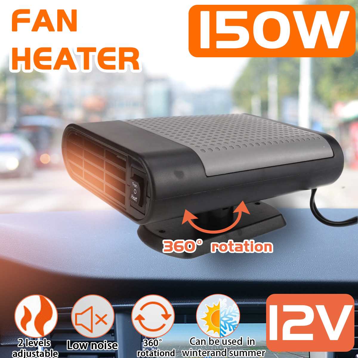 Car Heater 150W 12V Air Heater 2 Speed Adjustable Car Heater Defogging And Defrosting Fan for RV, Motorhome Trailer, Trucks