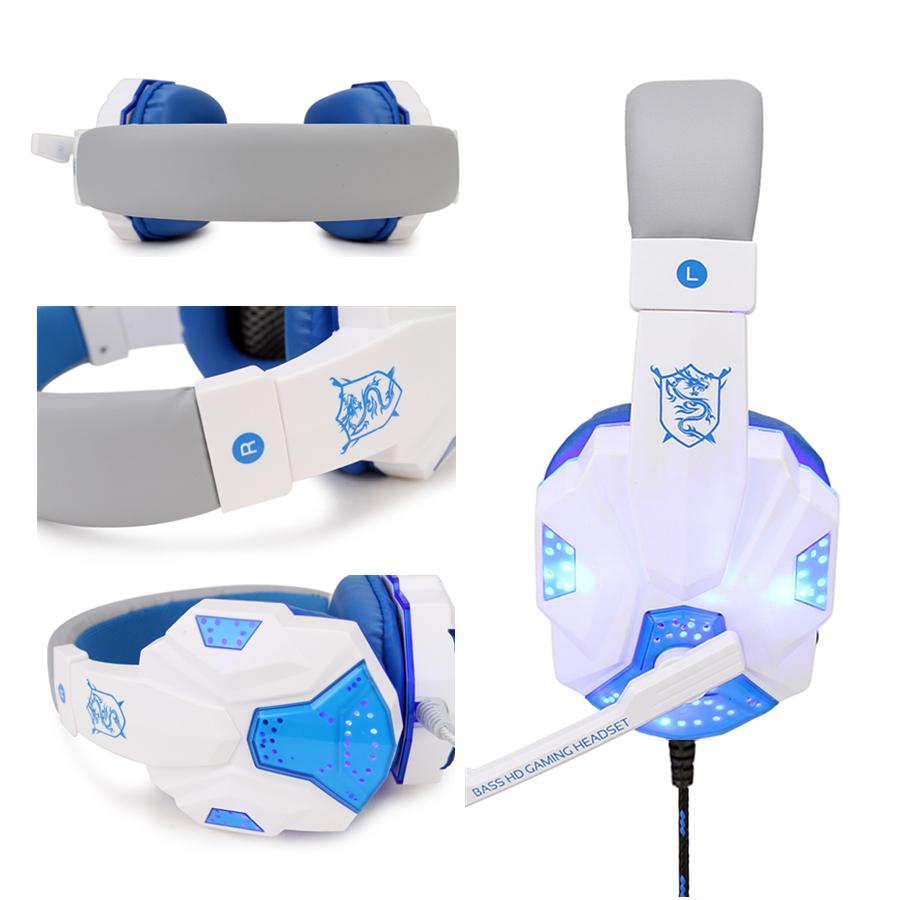 HobbyLane Gaming Headphones - USB 5.1 Stereo, Foldable Headset with Mic, Active Noise Cancelling for PC Gamers: White blue
