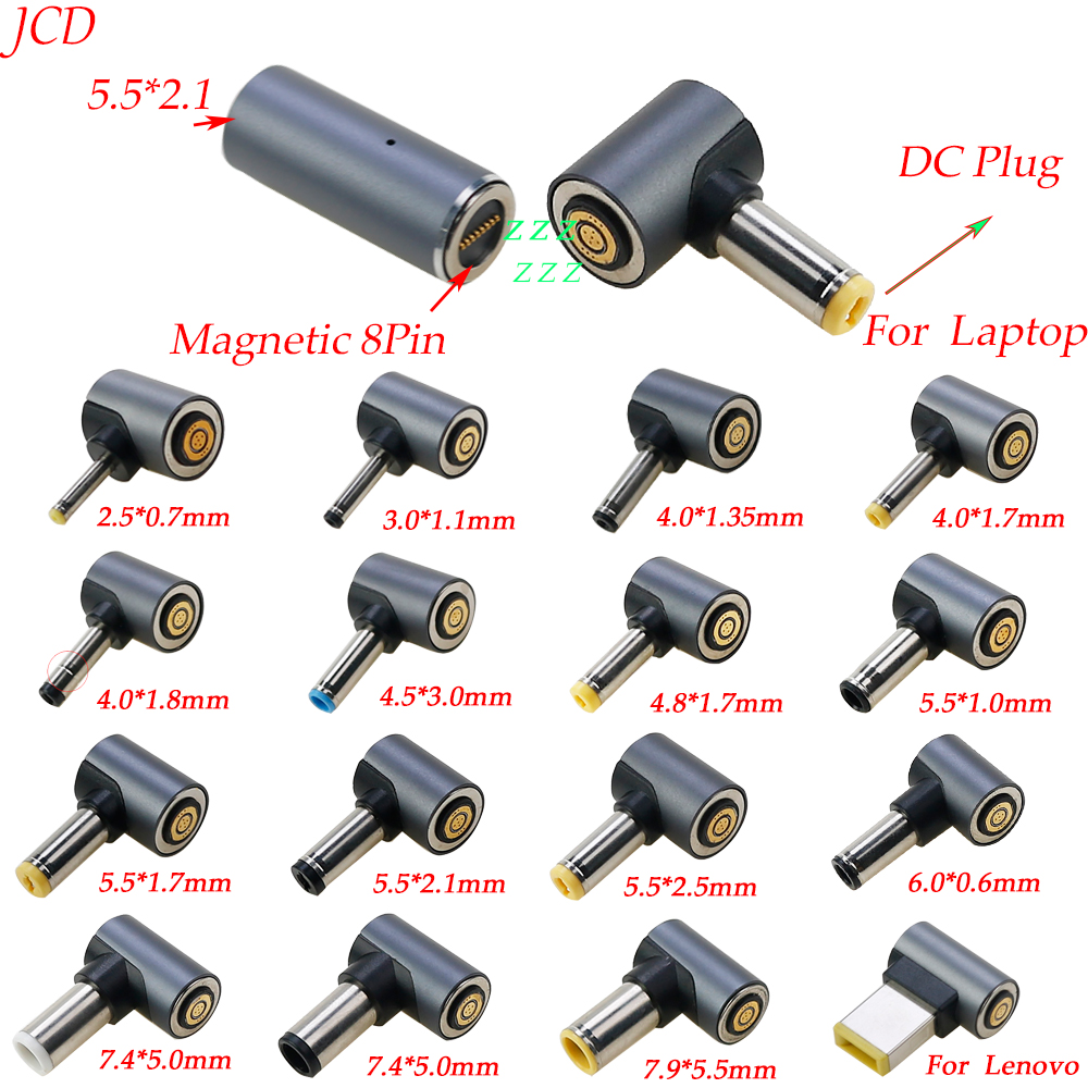 1set 8P Magnetic Fast Charging adapter 100W DC 5.5x2.1mm Female to 8Pin Round Connector to DC Plug Laptop Power Supply Charger