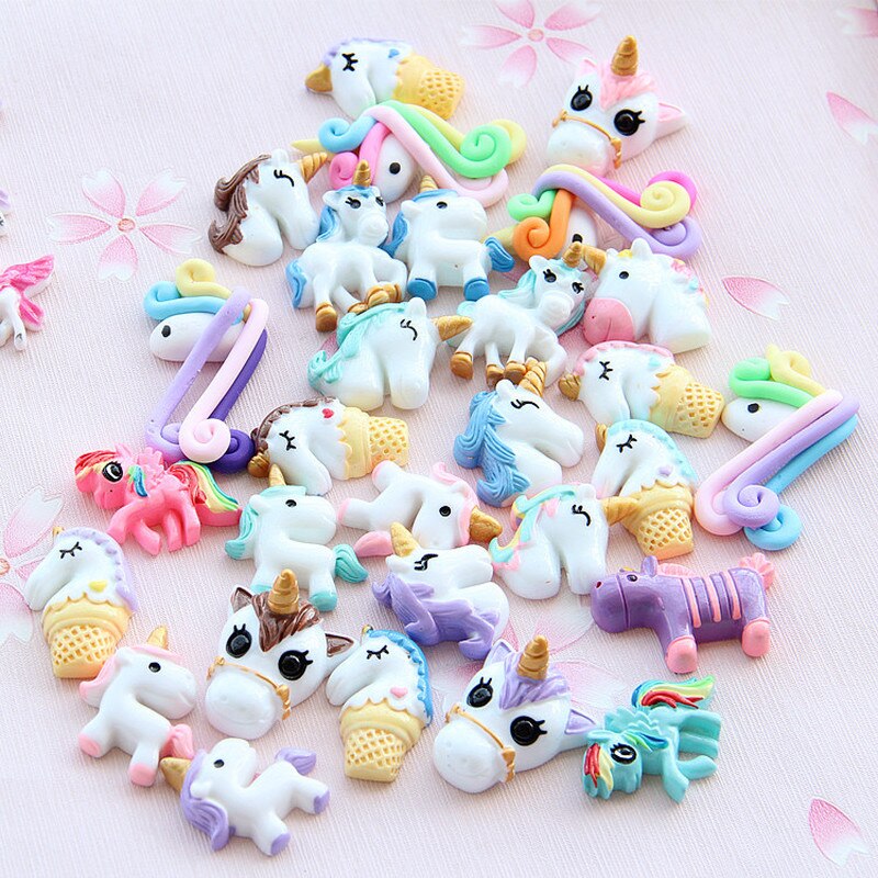 10pcs Unicorn Charms for Slime Filler DIY Ornament Phone Decoration Accessories Resin Charms Mud Clay Slime Supplies Kids Toys