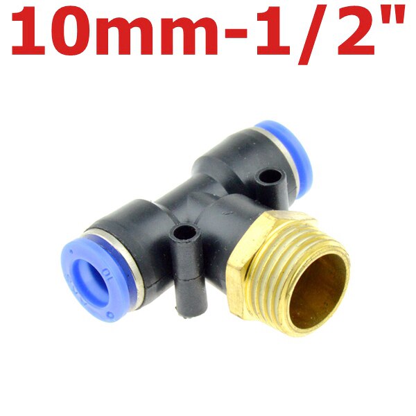 Air Connector Fitting T Shape Tee 6mm 8mm 10mm 12mm 4mm Hose Pipe to 1/8" 1/4" M5 3/8" 1/2" BSPT Male Thread Pneumatic Coupler: PB10-04