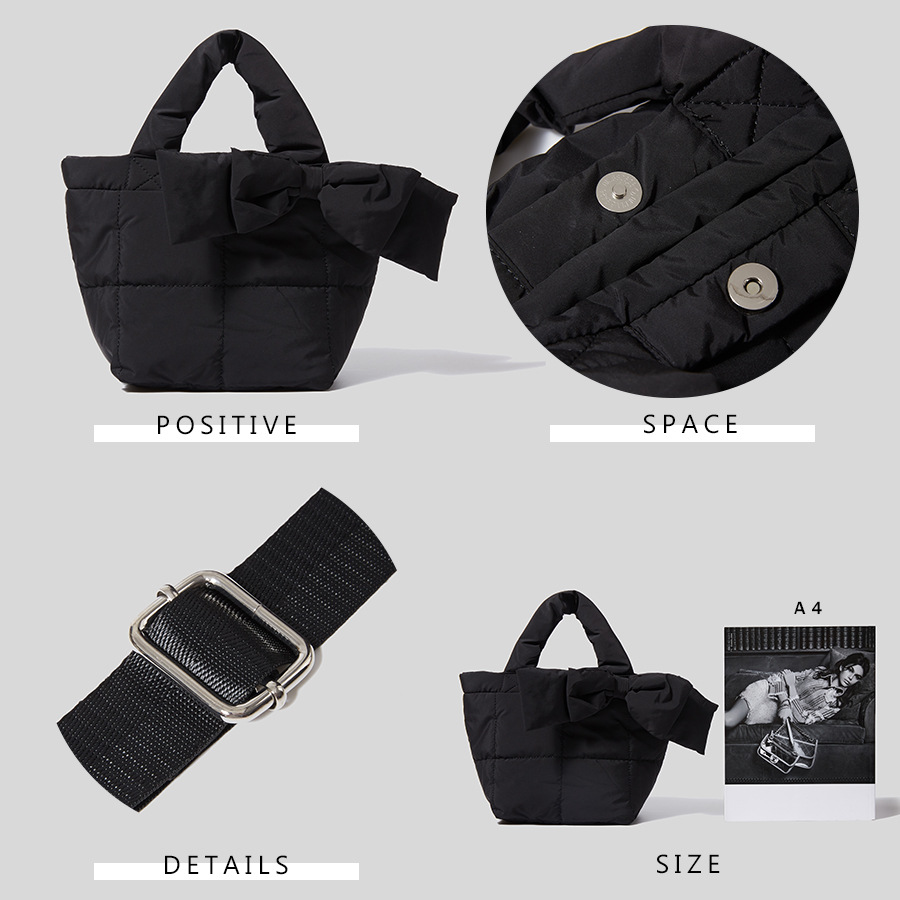 Wintertasche mit schleife, schultertasche für damen, wasserdichte nylontasche, gepolstert mit baumwolle und daunen