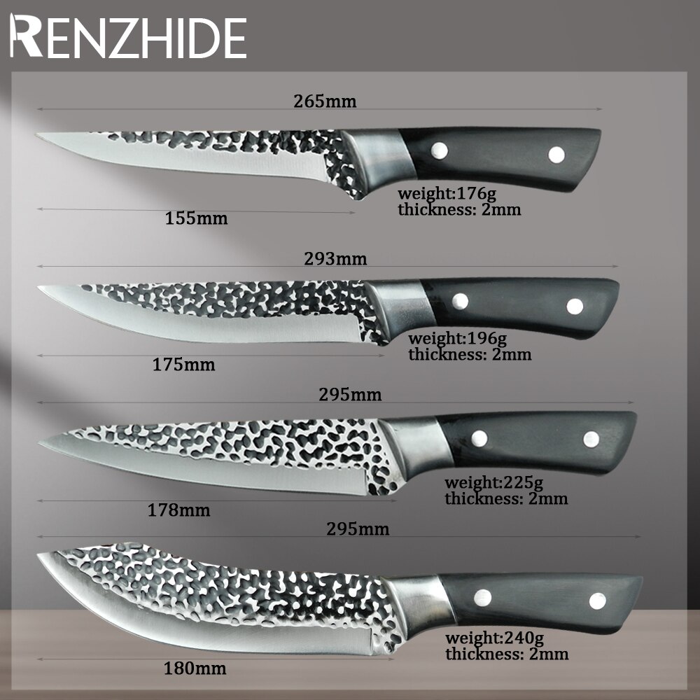 RZD Handmade Forged Kitchen Cooking Knives Set 6 7 INCH Slicing Deboning Meat Knife Filleting Cleaver Butcher Knife Cover Sheath