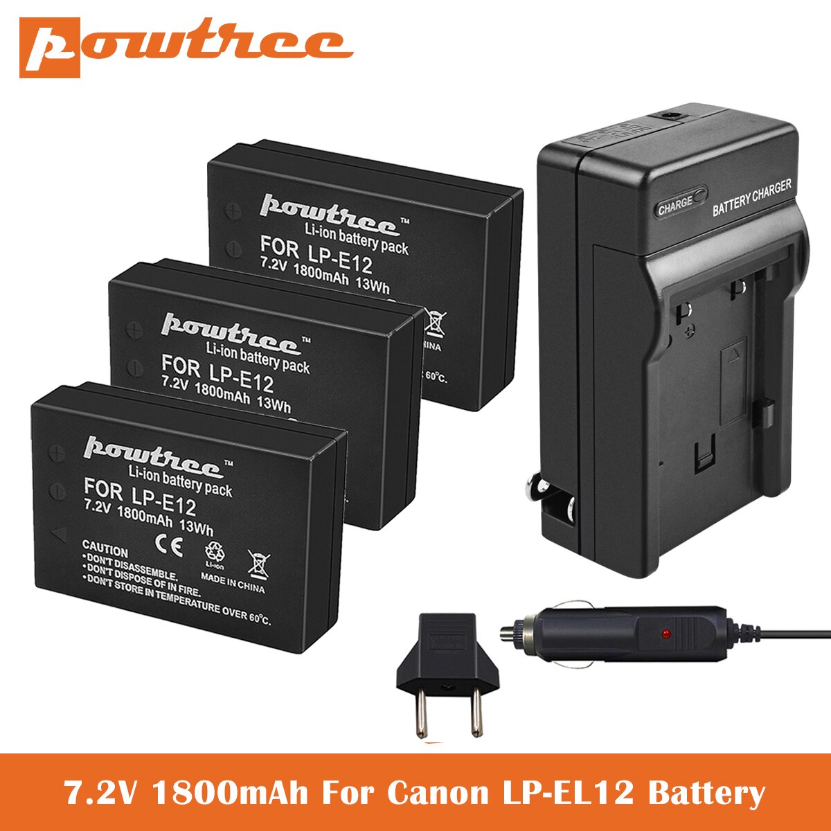 LPE12 Battery+Charger 7.2V 1800mAh for Canon SX70 HS EOSM EOS M2 EOS